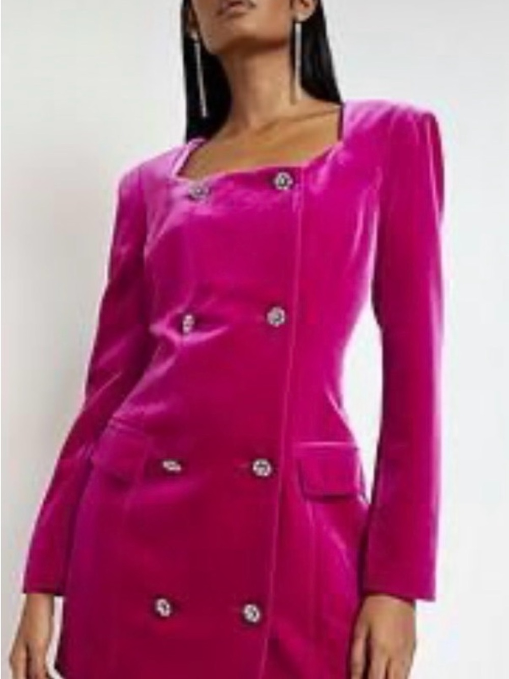 River Island Fuchsia Velvet Double-Breasted Blazer Dress